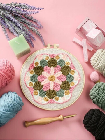 Flower Overlay DIY Modello Russian Poking Embroidery Kit Materiale Pacchetto Punch Needle Hoops Panno