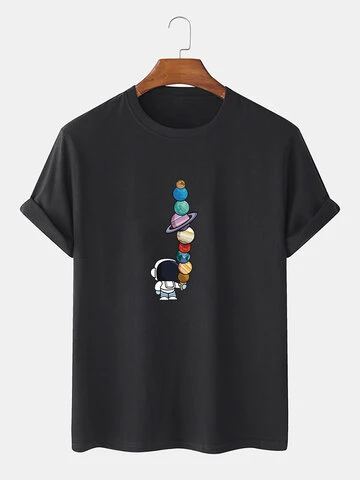 Camisetas com estampa de astronauta de desenho animado de algodão
