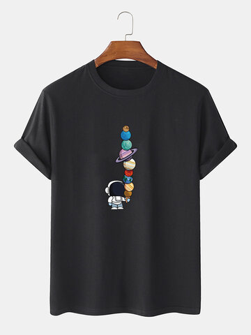 Camisetas com estampa de astronauta de desenho animado de algodão