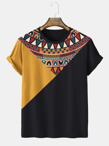 Geometric Print Colorblock T-Shirts