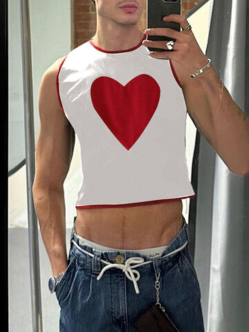 Camiseta sin mangas con ribetes en contraste y parche de corazón