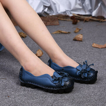 Leather Handmade Flower Loafers