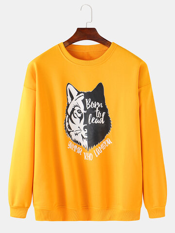 Cartoon Wolf Chest Print Sweatshirts