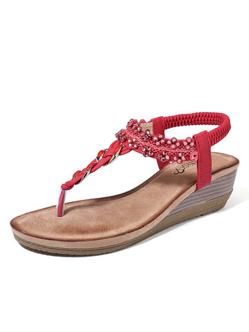 Bohemian Knitted Slip On Summer Wedges Sandals
