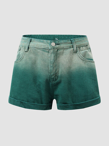 Ombre Pocket Zip Denim Shorts