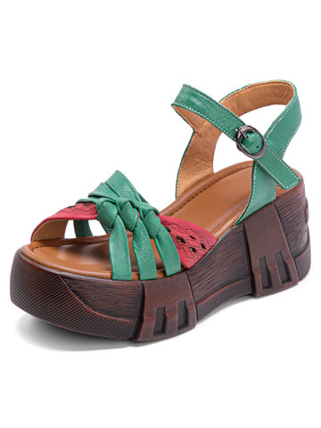 Socofy Leather Platform Casual Sandals
