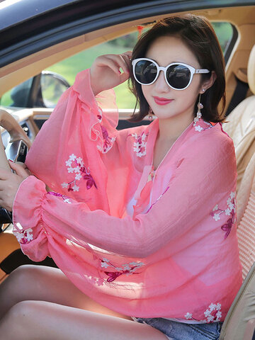 Embroidered Applique Chiffon Sunscreen Sleeve Shawl Summer Women Sunscreen Clothing