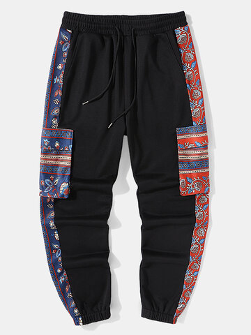 Pantalon de survêtement patchwork à imprimé floral ethnique