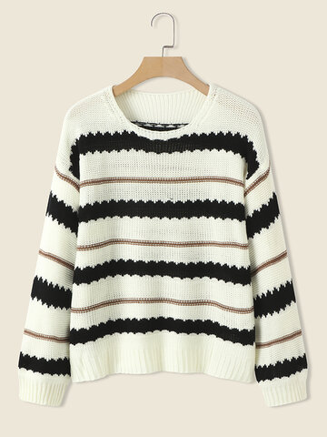Stripe Knit Loose Casual Sweater