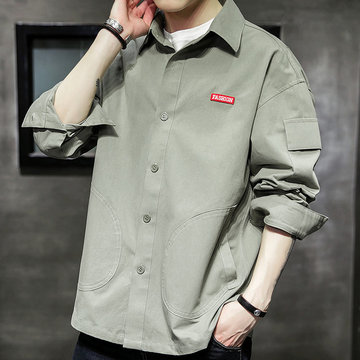 

Cotton Long-sleeved Casual Handsome Hong Kong Style Shirt Shirt Net Red Men Is The New Season Of The New Military