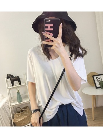 Loose Casual T-shirt With New Women's Round Neck Short-sleeved T-shirt Fashion White Bottoming Shirt On Clothes