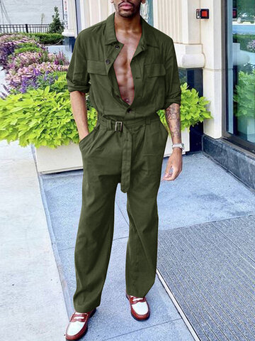 Belted Long Sleeve Casual Jumpsuit