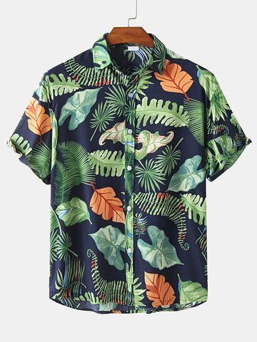 Plus Size Tropical Leaves Print Shirt