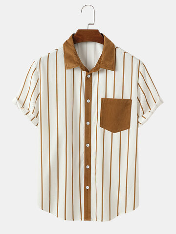 Striped Chest Pocket Corduroy Shirts