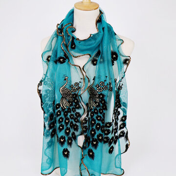 Peacock Pattern Lace Gold Foil Scarves