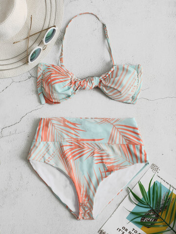 Tropical Print Halter High Waist Bikinis