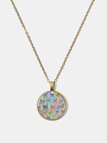 Round Glass Cat Necklace