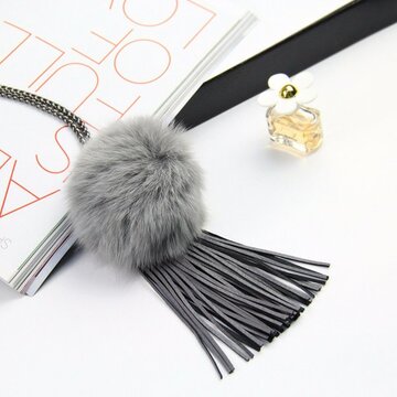 Leather Wool Ball Sweater Necklace