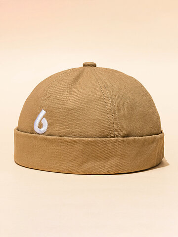 Skull Caps With Letter Embroidery Brimless Hat Solid Color