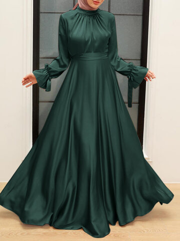 Satin-Stehkragen Muslim Kleid