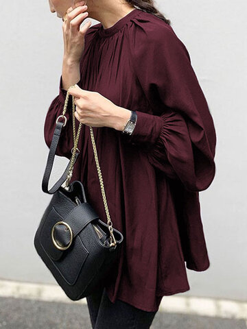 Solid Color Puff Sleeve Blouse