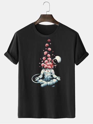 Funny Floral Astronaut Graphic T-Shirts