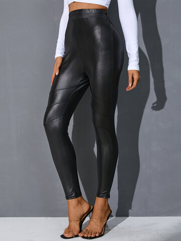 Solid Color Leather Leggings