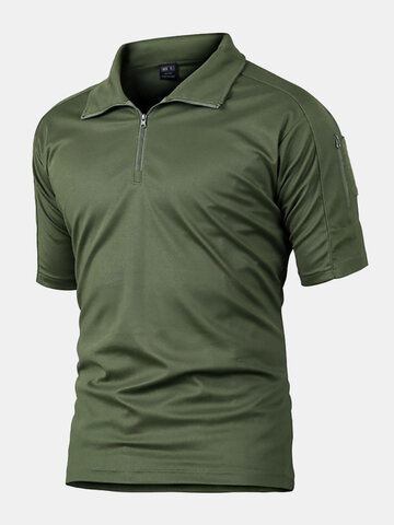 Solid Color Business Front Zip Work Polos Shirts