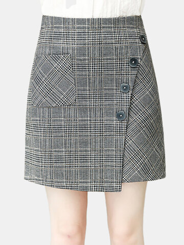 Plaid Skirt Diagonal Skirt Season New Single-breasted High Waist Irregular A Word Short Skirt 060502