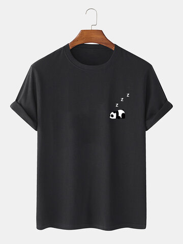 Cotton Solid Panda Print T-Shirt