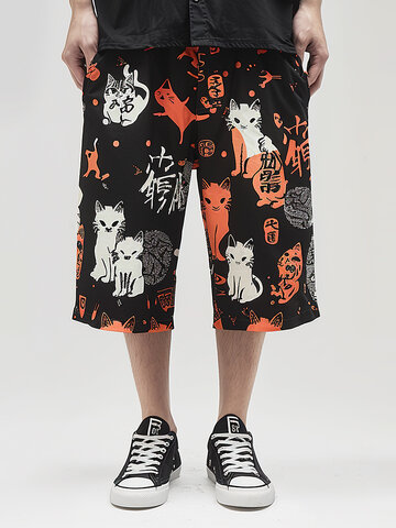 Allover Cat Print Shorts