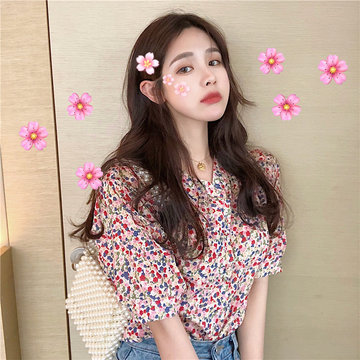 

Season New Korean Style Small Fresh Floral Wild Shirt Top