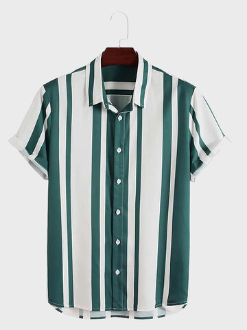 Casual Striped High-low Hem Shirts