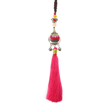 Frauen ethnische Halskette Stickerei Blumen Perlen Glocke Halskette