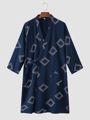 Cotton Allover Geometric Print Ribbed Robes