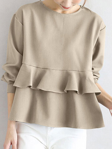 Ruffle Tiered Solid Casual Blouse