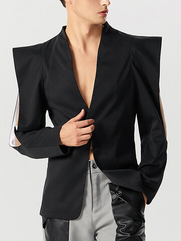 Однотонный пиджак в стиле стимпанк с вырезами на рукавах