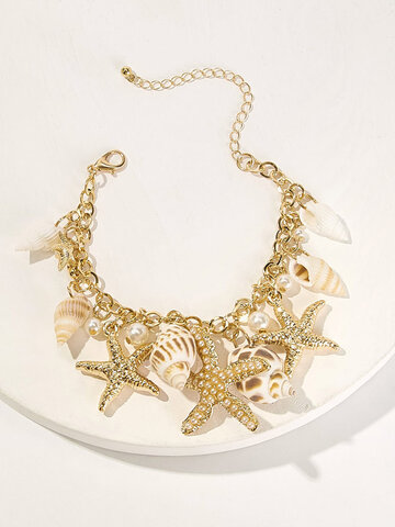 Conch Starfish Pendant Tassel Bracelet