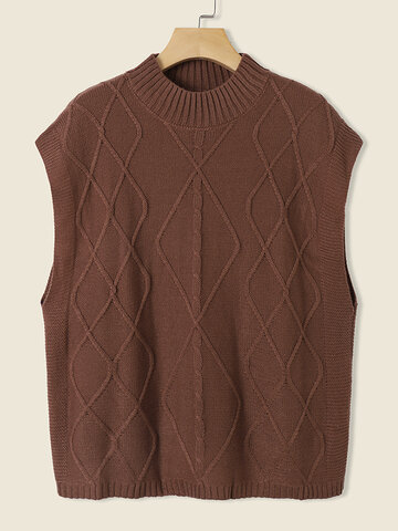 Solid Cable Knit Sleeveless Sweater