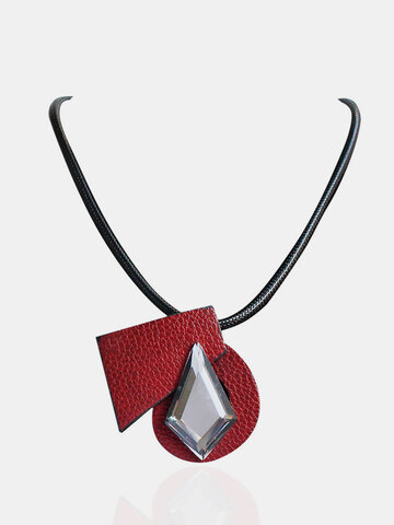 Trendy Women Necklace Leather Crystal Brooch Necklace