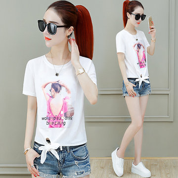 

Casual Short-sleeved T-shirt Female New White Student Loose Ins Super Cec Wild Shirt Tide T