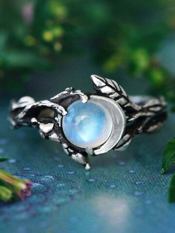 Carved Leaves Moonstone Ring