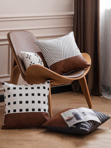 1PC Canvas Stitching Geometric Small Square Stripe Arrange Creative Nordic Home Sofa Couch Car Bed Decorative Cushion Pillowcase Throw Cushion Cover