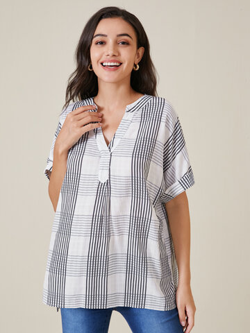 Stripe Solid Loose Blouse