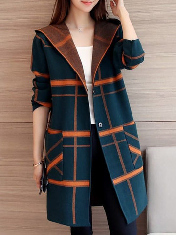Striped Knitting Hooded Sweater Cardigan