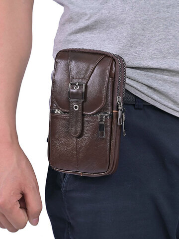 Menico Men's Leather Casual Three-Zip Multifunctional Crossbody Bag
