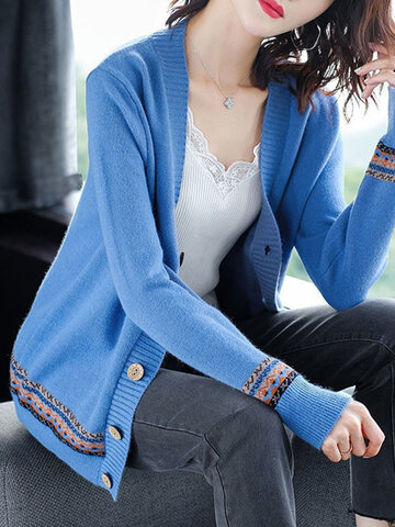 Tribal Pattern Button Knitted Cardigan