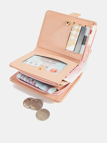 Portamonete multifunzionale a portafoglio corto coreano in ecopelle da donna