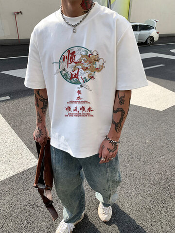 中国風アニマルプリントTシャツ