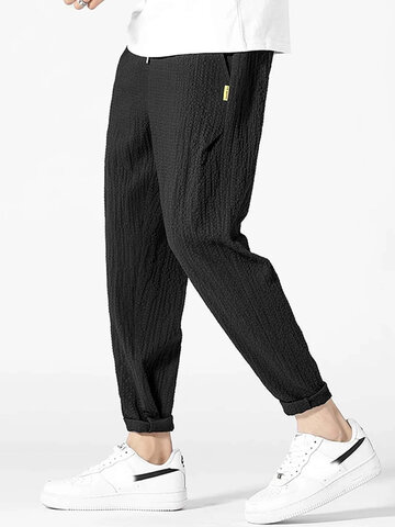 Solid Texture Casual Pants
